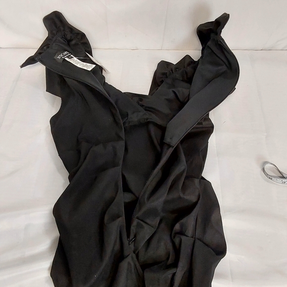 Xscape by Joanna Chen Black Ruched Cocktail Dress Ruffles - Picture 8 of 11